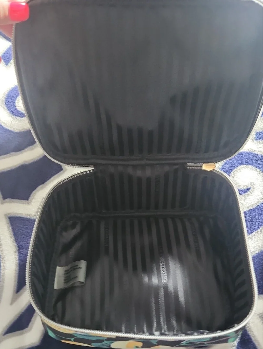 Victoria's Secret Clear Floral Cosmetic Case - Black Trim with Yellow Accents